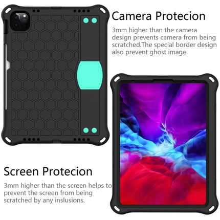 For iPad Pro 11 2020 Honeycomb Design EVA + PC Four Corner Anti Falling Flat Protective Shell With Straps(Black+Aqua)-garmade.com
