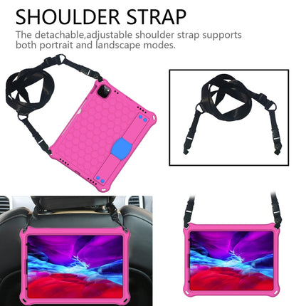 For iPad Pro 11 2020 Honeycomb Design EVA + PC Four Corner Anti Falling Flat Protective Shell With Straps(RoseRed+Blue)-garmade.com