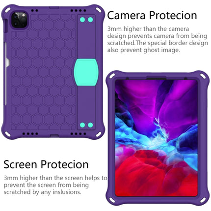 For iPad Pro 11 2020 Honeycomb Design EVA + PC Four Corner Anti Falling Flat Protective Shell With Straps(Purple+Aqua)-garmade.com
