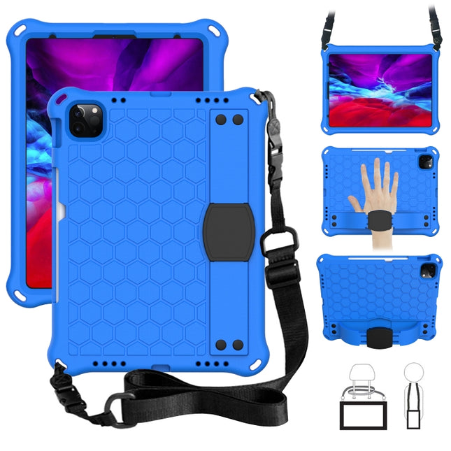 For iPad Pro 11 2020 Honeycomb Design EVA + PC Four Corner Anti Falling Flat Protective Shell With Straps(Blue+Black)-garmade.com