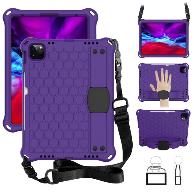 For iPad Pro 11 2020 Honeycomb Design EVA + PC Four Corner Anti Falling Flat Protective Shell With Straps(Purple+Black)-garmade.com