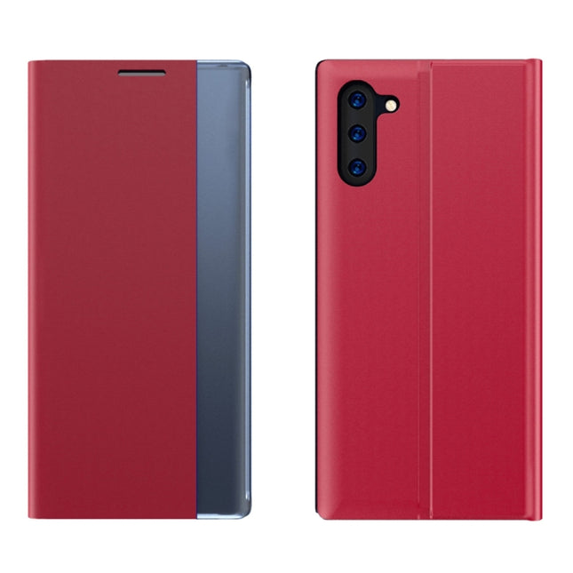 For Galaxy Note 10 Side Display Magnetic Horizontal Flip Plain Texture Cloth + PC Case with Holder & Sleep / Wake-up Function(Red)-garmade.com