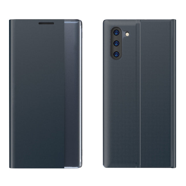 For Galaxy Note 10 Plus Side Display Magnetic Horizontal Flip Plain Texture Cloth + PC Case with Holder & Sleep / Wake-up Function(Dark Blue)-garmade.com