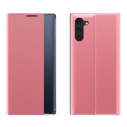 For Galaxy Note 10 Plus Side Display Magnetic Horizontal Flip Plain Texture Cloth + PC Case with Holder & Sleep / Wake-up Function(Pink)-garmade.com