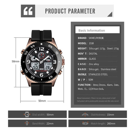 SKMEI 1538 Multi-Function Time Large Dial Steel Belt Men Casual Sports Electronic Watch(Silver-Silicone Belt)-garmade.com