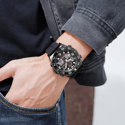 SKMEI 1538 Multi-Function Time Large Dial Steel Belt Men Casual Sports Electronic Watch(Black-Silicone Belt)-garmade.com