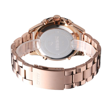 SKMEI 1538 Multi-Function Time Large Dial Steel Belt Men Casual Sports Electronic Watch(Rose Gold-Steel Belt)-garmade.com