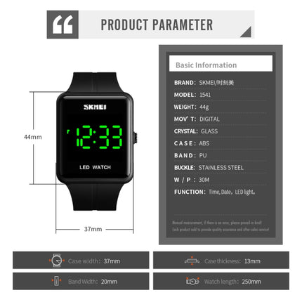 SKMEI 1541 Fashion Led Watch Square Couple Model Waterproof Electronic Watch Silicone Watch(Black)-garmade.com