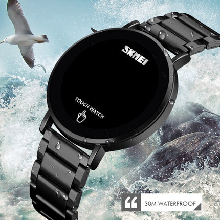 SKMEI 1550 Simple and Stylish LED Touch Screen Men Watch Waterproof Stainless Steel With Electronic Watch(Black)-garmade.com