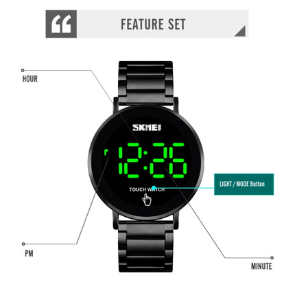 SKMEI 1550 Simple and Stylish LED Touch Screen Men Watch Waterproof Stainless Steel With Electronic Watch(Black)-garmade.com