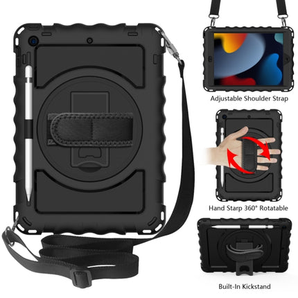 For iPad 10.2 360 Degree Rotating Case with Pencil Holder, Kickstand Shockproof Heavy Duty with Shoulder Strap,Hand Strap(Black)-garmade.com