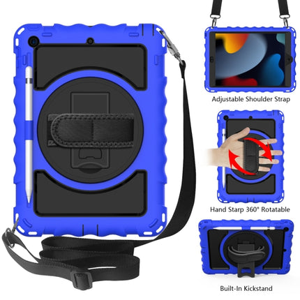 For iPad 10.2 360 Degree Rotating Case with Pencil Holder, Kickstand Shockproof Heavy Duty with Shoulder Strap,Hand Strap(Blue)-garmade.com