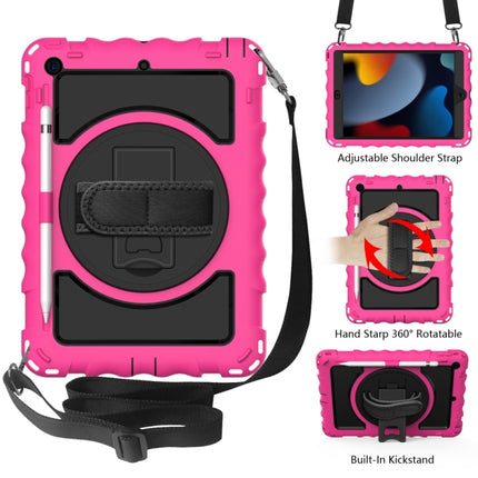 For iPad 10.2 360 Degree Rotating Case with Pencil Holder, Kickstand Shockproof Heavy Duty with Shoulder Strap,Hand Strap(Hot Pink)-garmade.com