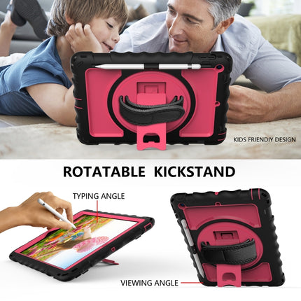 For iPad 10.2 360 Degree Rotating Case with Pencil Holder, Kickstand Shockproof Heavy Duty with Shoulder Strap,Hand Strap(Hot Pink)-garmade.com