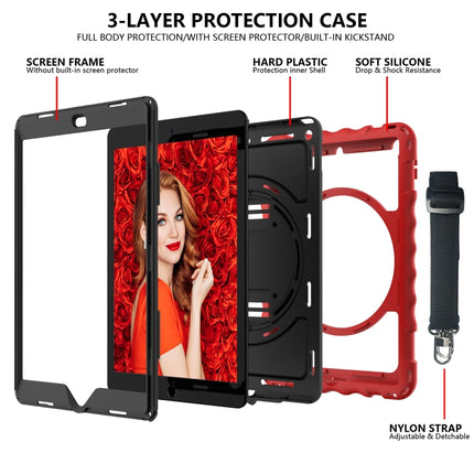 For iPad 10.2 360 Degree Rotating Case with Pencil Holder, Kickstand Shockproof Heavy Duty with Shoulder Strap,Hand Strap(Red)-garmade.com