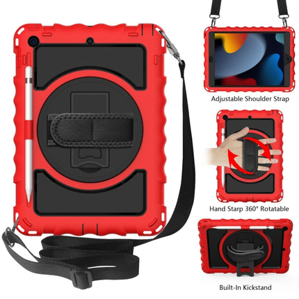For iPad 10.2 360 Degree Rotating Case with Pencil Holder, Kickstand Shockproof Heavy Duty with Shoulder Strap,Hand Strap(Red)-garmade.com