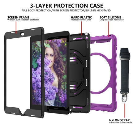 For iPad 10.2 360 Degree Rotating Case with Pencil Holder, Kickstand Shockproof Heavy Duty with Shoulder Strap,Hand Strap(Purple)-garmade.com