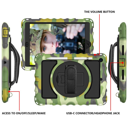 For iPad 10.2 360 Degree Rotating Case with Pencil Holder, Kickstand Shockproof Heavy Duty with Shoulder Strap,Hand Strap(Camouflage)-garmade.com