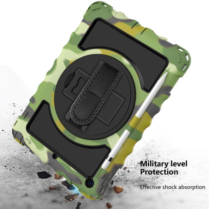 For iPad 10.2 360 Degree Rotating Case with Pencil Holder, Kickstand Shockproof Heavy Duty with Shoulder Strap,Hand Strap(Camouflage)-garmade.com