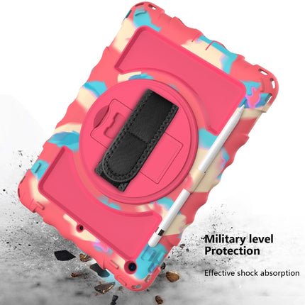 For iPad 10.2 360 Degree Rotating Case with Pencil Holder, Kickstand Shockproof Heavy Duty with Shoulder Strap,Hand Strap(Colorful+Hot Pink)-garmade.com