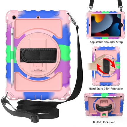 For iPad 10.2 360 Degree Rotating Case with Pencil Holder, Kickstand Shockproof Heavy Duty with Shoulder Strap,Hand Strap(Colorful+Rose Gold)-garmade.com