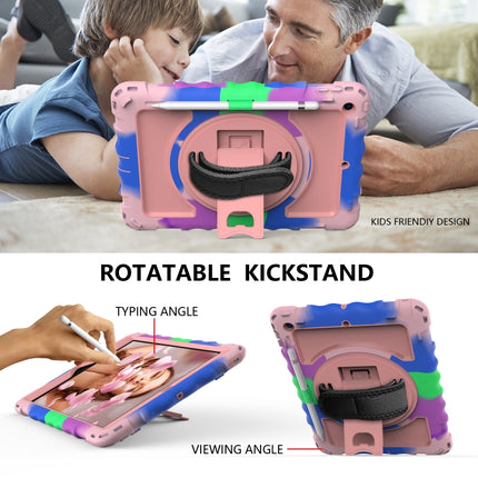 For iPad 10.2 360 Degree Rotating Case with Pencil Holder, Kickstand Shockproof Heavy Duty with Shoulder Strap,Hand Strap(Colorful+Rose Gold)-garmade.com