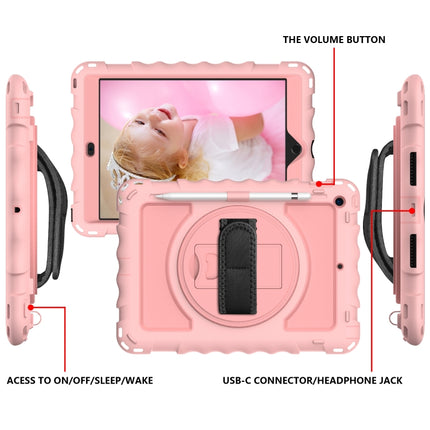 For iPad 10.2 360 Degree Rotating Case with Pencil Holder, Kickstand Shockproof Heavy Duty with Shoulder Strap,Hand Strap(Rose Gold)-garmade.com
