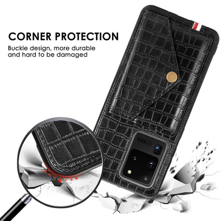 For Galaxy S20 Ultra Crocodile Pattern Envelope Card Package Phone Case With Magnet And Bracket Function(Black)-garmade.com