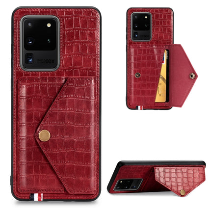 For Galaxy S20 Ultra Crocodile Pattern Envelope Card Package Phone Case With Magnet And Bracket Function(Red)-garmade.com