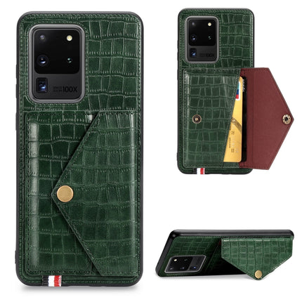 For Galaxy S20 Ultra Crocodile Pattern Envelope Card Package Phone Case With Magnet And Bracket Function(Green)-garmade.com