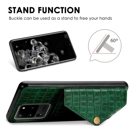 For Galaxy S20 Ultra Crocodile Pattern Envelope Card Package Phone Case With Magnet And Bracket Function(Green)-garmade.com