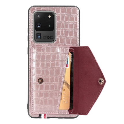 For Galaxy S20 Ultra Crocodile Pattern Envelope Card Package Phone Case With Magnet And Bracket Function(Rose Gold)-garmade.com
