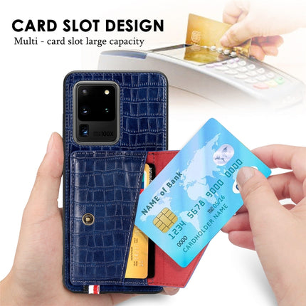 For Galaxy S20 Ultra Crocodile Pattern Envelope Card Package Phone Case With Magnet And Bracket Function(Blue)-garmade.com