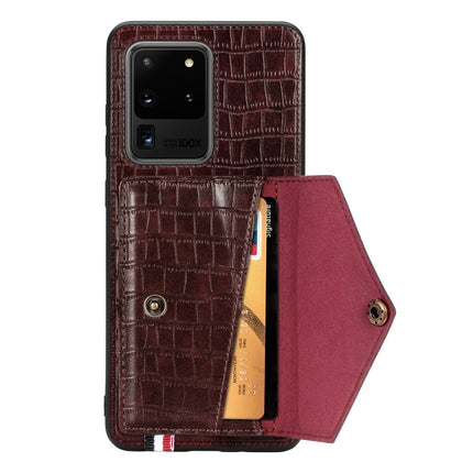 For Galaxy S20 Ultra Crocodile Pattern Envelope Card Package Phone Case With Magnet And Bracket Function(Brown)-garmade.com