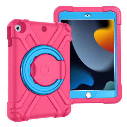 For iPad 10.2 PC + Silicone Shockproof Combination Case with 360 Degree Rotating Holder & Handle(Rose Red+Blue)-garmade.com