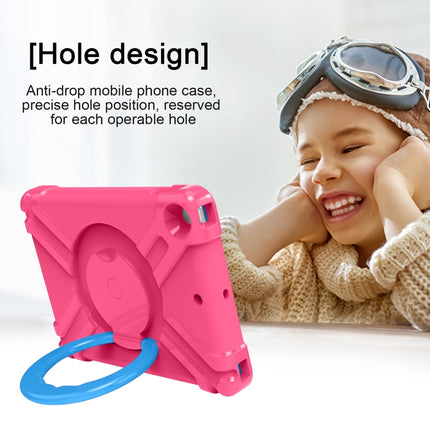 For iPad 10.2 PC + Silicone Shockproof Combination Case with 360 Degree Rotating Holder & Handle(Rose Red+Blue)-garmade.com