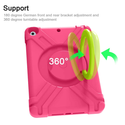 For iPad 10.2 PC + Silicone Shockproof Combination Case with 360 Degree Rotating Holder & Handle(Rose Red+Green)-garmade.com