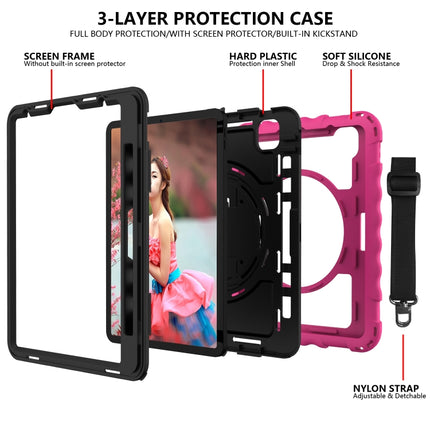 For iPad Pro 11 (2020) PC + Silicone Shockproof Combination Tablet Case with 360 Degree Rotating Holder & Handle(Hot Pink)-garmade.com