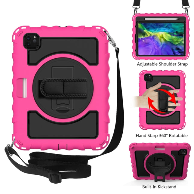 For iPad Pro 11 (2020) PC + Silicone Shockproof Combination Tablet Case with 360 Degree Rotating Holder & Handle(Hot Pink)-garmade.com