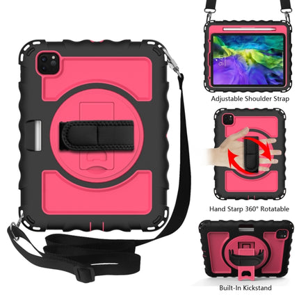 For iPad Pro 11 (2020) PC + Silicone Shockproof Combination Tablet Case with 360 Degree Rotating Holder & Handle(Black+Hot Pink)-garmade.com