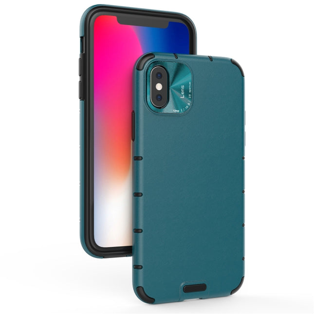 For iPhone XR Shockproof Grain Leather PC + TPU Case(Blue)-garmade.com