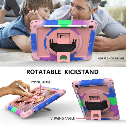 For iPad 9.7 (2018) & (2017) 360 Degree Rotation PC + Silicone Shockproof Combination Case with Holder & Hand Grip Strap & Neck Strap(Colorful+Rose Gold)-garmade.com