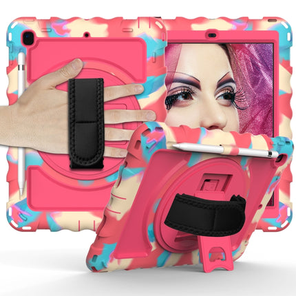 For iPad 9.7 (2018) & (2017) 360 Degree Rotation PC + Silicone Shockproof Combination Case with Holder & Hand Grip Strap & Neck Strap(Colorful+Hot Pink)-garmade.com