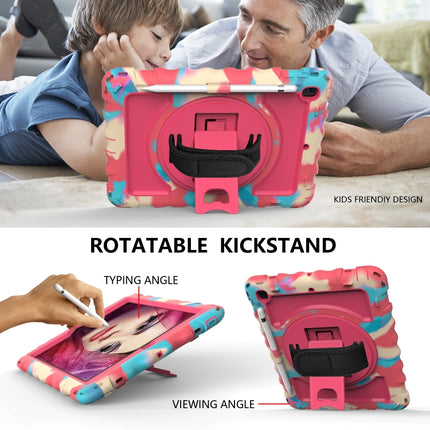 For iPad 9.7 (2018) & (2017) 360 Degree Rotation PC + Silicone Shockproof Combination Case with Holder & Hand Grip Strap & Neck Strap(Colorful+Hot Pink)-garmade.com
