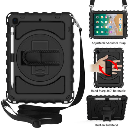 For iPad 9.7 (2018) & (2017) 360 Degree Rotation PC + Silicone Shockproof Combination Case with Holder & Hand Grip Strap & Neck Strap(Black)-garmade.com