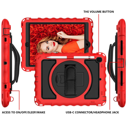 For iPad 9.7 (2018) & (2017) 360 Degree Rotation PC + Silicone Shockproof Combination Case with Holder & Hand Grip Strap & Neck Strap(Red)-garmade.com