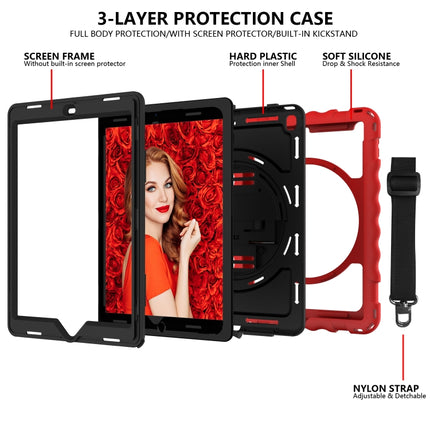 For iPad 9.7 (2018) & (2017) 360 Degree Rotation PC + Silicone Shockproof Combination Case with Holder & Hand Grip Strap & Neck Strap(Red)-garmade.com