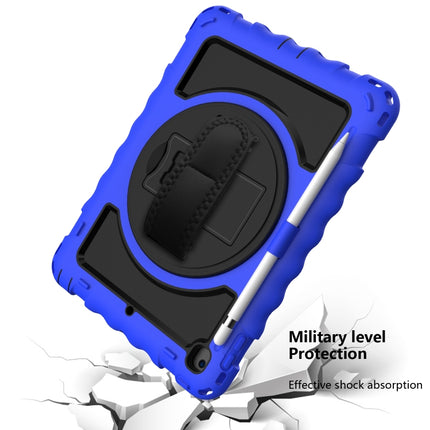 For iPad 9.7 (2018) & (2017) 360 Degree Rotation PC + Silicone Shockproof Combination Case with Holder & Hand Grip Strap & Neck Strap(Blue)-garmade.com
