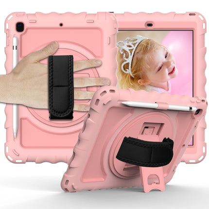 For iPad 9.7 (2018) & (2017) 360 Degree Rotation PC + Silicone Shockproof Combination Case with Holder & Hand Grip Strap & Neck Strap(Rose Gold)-garmade.com