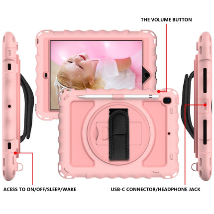 For iPad 9.7 (2018) & (2017) 360 Degree Rotation PC + Silicone Shockproof Combination Case with Holder & Hand Grip Strap & Neck Strap(Rose Gold)-garmade.com